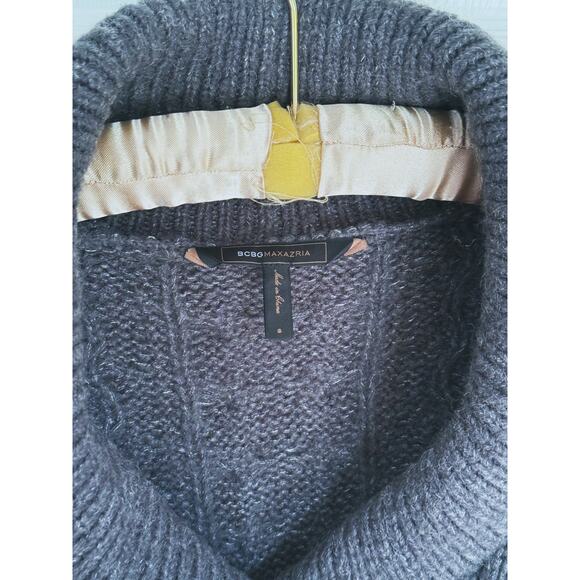 BCBGMAXAZRIA Short Sleeve Cable Knit Cowl Neck Sweater Gray Small Cozy Career - Picture 5 of 8